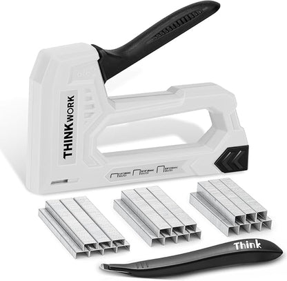 THINKWORK Light Duty Staple Gun - Upholstery Staple Gun for Wood with 1600pcs JT21 Staples 1/4", 5/16", 3/8" and Staple Remover, Fabric Stapler Gun for Crafts, Home Use, Wall, DIY, Lights Decora, Grey