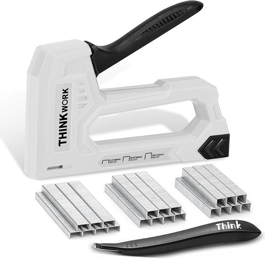 THINKWORK Light Duty Staple Gun - Upholstery Staple Gun for Wood with 1600pcs JT21 Staples 1/4", 5/16", 3/8" and Staple Remover, Fabric Stapler Gun for Crafts, Home Use, Wall, DIY, Lights Decora, Grey
