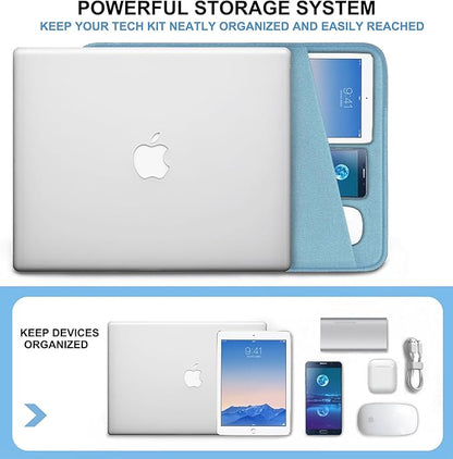 15.6 inch Laptop Case, Shockproof Protective Computer Sleeve Cover with Accessories Pocket, Water Resistant Traveling Carrying Laptop Bag Compatible for MacBook Dell HP Acer Lenovo, Light Blue