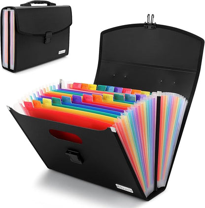 Uquelic 26 Pockets Expanding File Folder - Accordion Savor Document Organizer Folio Upgraded Durable Buckle, Base with Ergonomic Portable Handle/Large Legal Size Expandable File Organizer