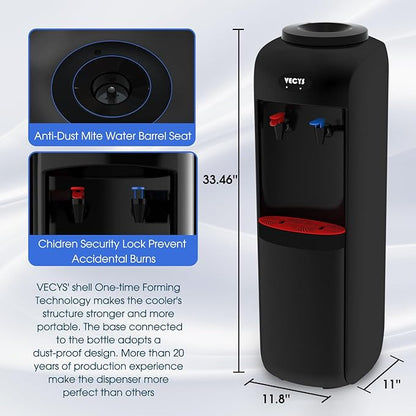 VECYS Hot and Cold Water Cooler Dispenser 3 or 5 Gallon with Child Safety Lock, Built-in Refrigerating Compressor and 304 Stainless Steel Reservior