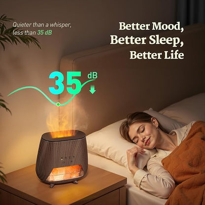 Essential Oil Diffuser for Home: 200ml Aromatherapy Diffuser with Himalayan Pink Salt Rock, Cool Mist Humidifier with Auto Off Function and 9 Colors LED Night Light for Bedroom, Black