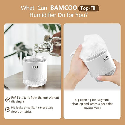 Plant Humidifiers, Portable Mini Humidifier, Rechargeable Personal Desktop Humidifier for Bedroom, Office, Nursery, Travel with Night Light,Auto Shut-Off,3 Filter(350ml,white)