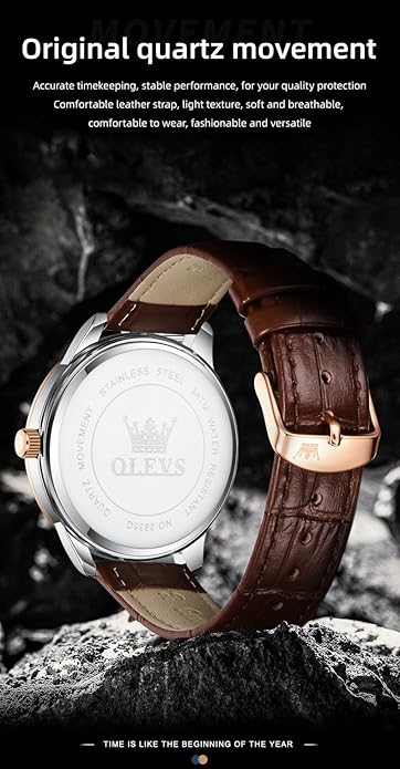 OLEVS Mens Watches Vintage Leather Band Dress Classic Easy Reader Arabic Numerals Analog Quartz Waterproof Date and Day Blue/Black/White Large Face Men's Wrist Watches