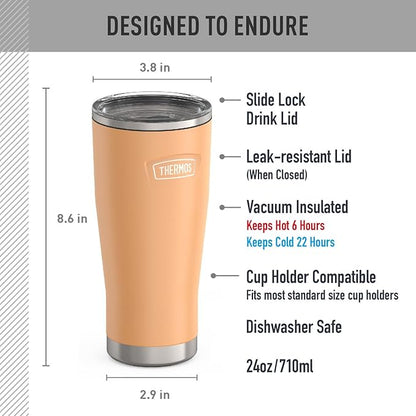 THERMOS ICON SERIES, Stainless Steel Tumbler with Slide Lock, 24 Ounce, Melon
