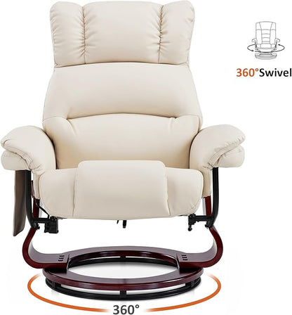 MCombo Swivel Recliners with Ottoman, Reclining TV Chairs with Vibration Massage, Faux Leather Ergonomic Lounge Chair for Living Room Bedroom 4832 (Cream White)