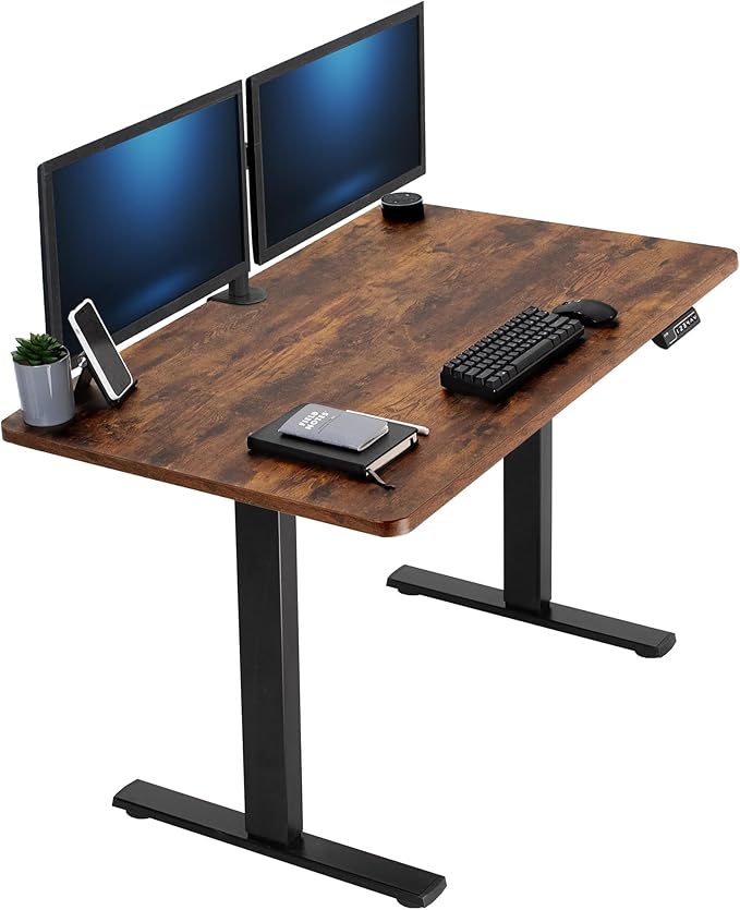 VIVO Electric 48 x 30 in Rustic Standing Desk, Memory Height Adjustment, 1B Series, One-Piece Vintage Brown Top, Black Frame, DESK-KIT-1B5N