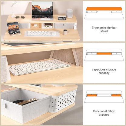 40 x 24 Inch Standing Desk with 2 Drawers, Easily Assembled Height Adjustable Desk, Ergonomic Sit to Stand Electric Desk for Home Office Workstation, Natural