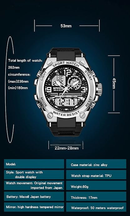 KXAITO Men's Watches Sports Outdoor Waterproof Military Watch Date Multi Function Tactics LED Alarm Stopwatch