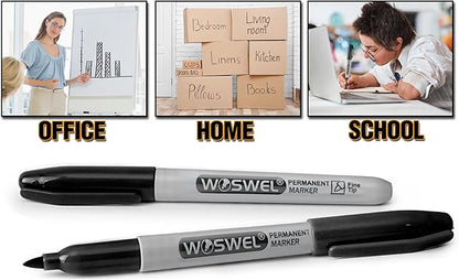 Permanent Markers Bulk, 50 Pack, Black Permanent Marker Pens, Fine Tip, Waterproof, Quick Drying, Smooth Writing, Used on Glass Metal Stone Paper Most Surfaces, Office School Supplies