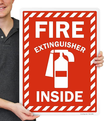 SmartSign 24 x 18 inch “Fire Extinguisher Inside” Metal Sign with Pre-cleared Holes, 80 mil Laminated Rustproof Aluminum, Red and white, Made in USA