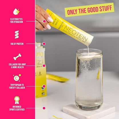 NEOTEIN: Electrolyte Powder Packets with 10g Protein & Collagen - Hydration Packets - Zero Sugar, NO Fillers, NO Carbs | Tropical Pineapple | 40 Calories | Keto & Paleo | Pack of 15