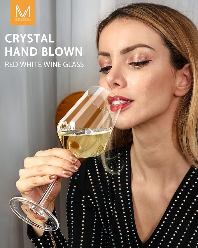 Red Wine Glasses Set of 2, Premium Crystal Wine Glasses Hand Blown, 15 oz,Thin Rim,Long Stem,Perfect for Red or White, Daily Use,Unique Wedding Anniversary Birthday or Birthday Gift