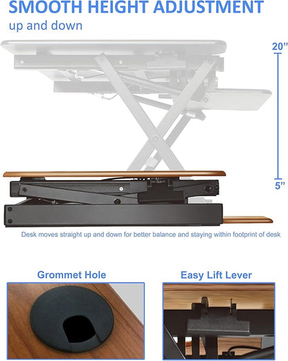 Rocelco 46" Large Height Adjustable Standing Desk Converter with Anti Fatigue Mat BUNDLE - Quick Sit Stand Up Triple Monitor Riser - Retractable Keyboard Tray - Teak Wood Grain (R DADRT-46-MAFM)