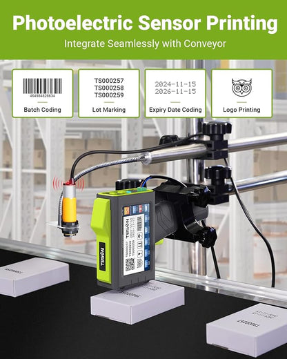 TESEN Upgraded Handheld Printer at 0.5 Inch Print Height with Sensor Printing on Production Line Use Fast Dry Ink to Print Date Time Logo Barcode QR Code Batch Number Anywhere (Works Over 16 Hours)