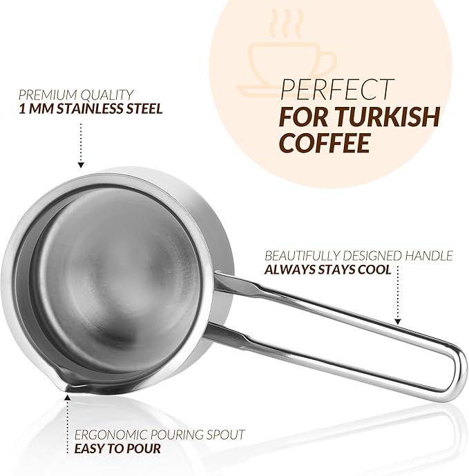 Quality Turkish Coffee Pot - Turkish Coffee Maker, Chai Pot, Arabic Coffee Pot, Briki Greek Coffee Pot, Greek Briki, Cezve, Ibrik (24oz)