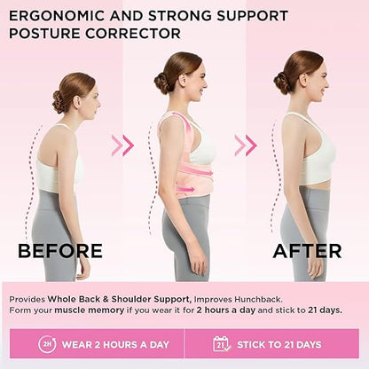 Vicorrect Posture Corrector for Women and Men: Back Support Brace Relieve Upper Back Shoulders Pain (Pink, Medium)