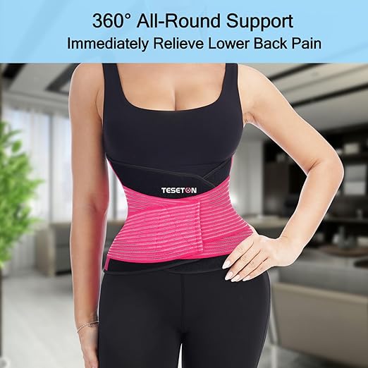 Back Support Brace Belt for Men & Women, Breathable Lumbar Support Belt, scoliosis back brace, Waist Relax Lower Back Pain & Sciatica Pain Relief with 8 reinforced Bones 02 Pink-XL
