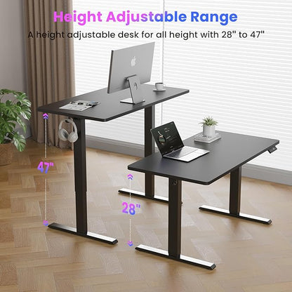 55x24 Inches Height Adjustable Electric Standing Desk with 2 Hooks for Home Office, Ergonomic Sit Stand up Desk with Splice Board, Black