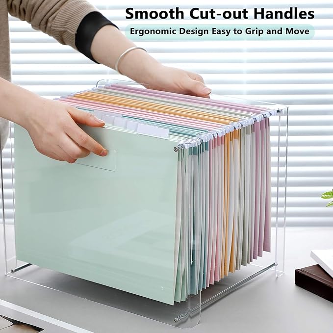 24 Hanging File Folder with Acrylic Organizer for Letter/a4 Size Desktop Clear File Storage Box with Handles for Home Work Office Use(Colorful,Classic)