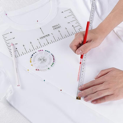 12pcs Tshirt Ruler Guide for Vinyl Alignment, T Shirt Measurement Accessories Tools for Cricut Heat Press & Cameo & HTV Transfer Vinyl, Stocking Stuffers Gifts for Women，Christmas Gifts for Mom