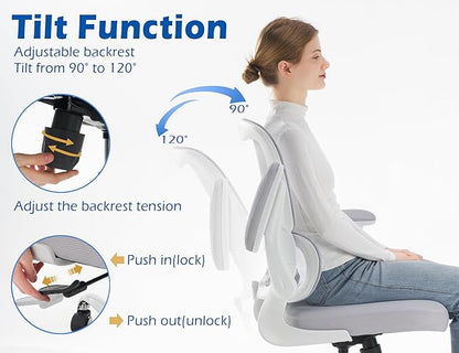 TRALT Ergonomic Office Chair - Desk Chair with Adjustable Lumbar Support Computer Chair - Mesh Comfy Chair with Flip-up Armrests - Gaming Chairs for Adults Home Office (Leather, Grey)