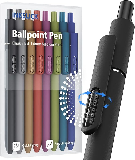 8 Pcs Black Ballpoint Pens - 1mm Medium Point Black Ink Pens | Smooth Writing Ball Point Pen for Men Women (Retro-8P)