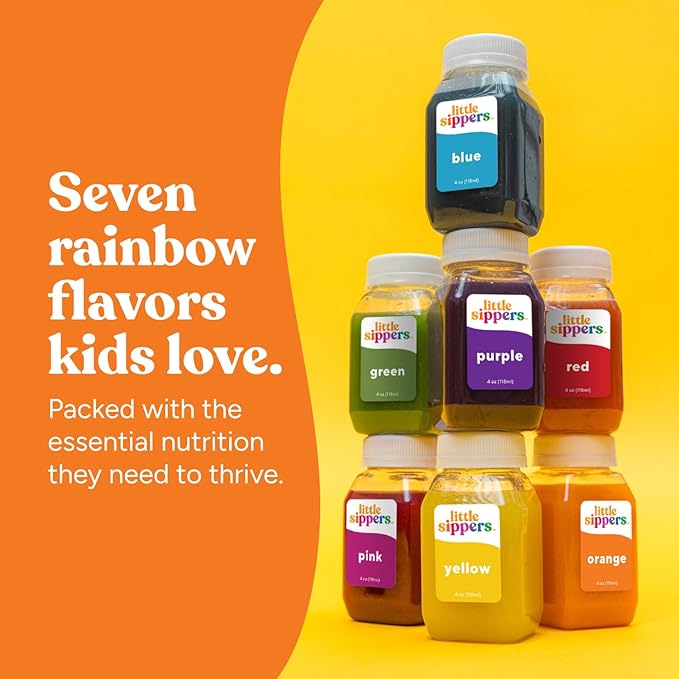Little Sippers for Kids by Raw Generation (8-Week Box) – Easy Nutrition for Your Child - 40 Fruits & Vegetables in One Week with 100% Raw Juices – No Added Sugars or Colors, Kid-Approved Flavors
