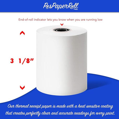 3 1/8 x 230 Thermal Paper Receipt Rolls (50 GSM - Solid Core) Fits All POS Cash Registers Printers, Clover Square Stations, Star Micronics SCP700, TSP100 BPA Free - Premium Grade (500 Rolls)