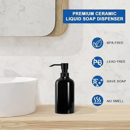 Ceramic Black Soap Dispenser Bathroom, 16.9oz Hand Soap Dispenser for Kitchen, Hotel