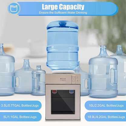 Water Dispenser Top Loading Countertop Water Cooler Dispenser with 3 Temperature Settings Desktop Electric Hot and Cold Dispenser for Home, Office, Dormitory (Champagne Gold)