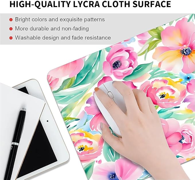 Square Mouse Pad Watercolor Flowers Plants, Personalized Premium-Textured Custom Mouse Mat Design, Washable Mousepad Cloth, Non-Slip Rubber Base Computer Mouse Pads for Wireless Mouse