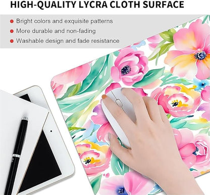 Square Mouse Pad Watercolor Flowers Plants, Personalized Premium-Textured Custom Mouse Mat Design, Washable Mousepad Cloth, Non-Slip Rubber Base Computer Mouse Pads for Wireless Mouse