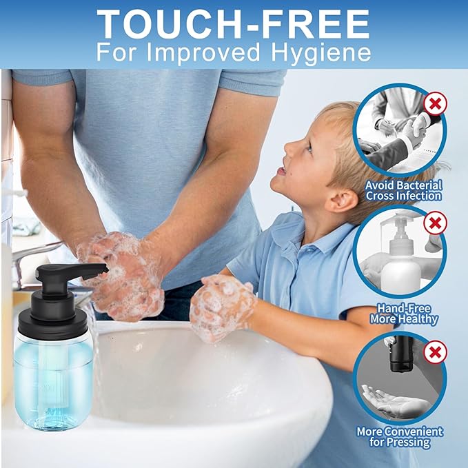 12 oz Automatic Touchless Glass Soap Dispenser, Rechargeable Hands Free Liquid Mason Jar Soap Dispenser with Electric Sensor Pump, Refillable Lotion Bottle for Bathroom Kitchen Dishwashing Countertop