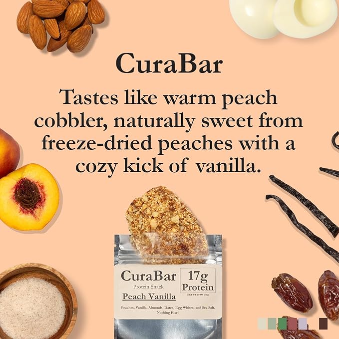 CuraBar Protein Bars – Peach Vanilla, 17g Protein, Low Carb, Gluten Free, Dairy Free, Healthy Snack, Seed Oil Free, No Artificial Ingredients, 12 Count