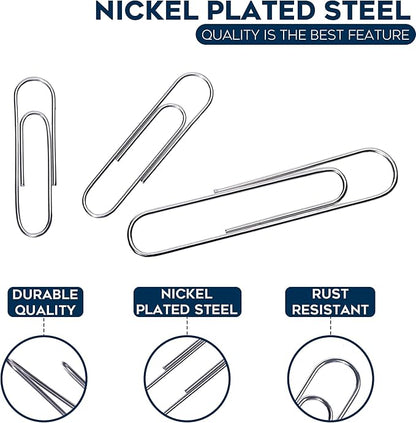 500 Pack Paper Clips by Luxurecourt - 3 Assorted Sizes of Silver Small and Large Paperclips Bulk, Rust-Resistant Nickel Plated Steel Clips, Essential for Organization - Home, School, Office Supplies