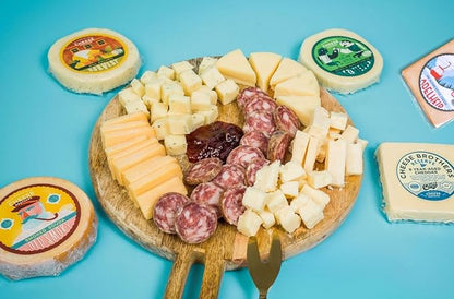Cheese Bros. Charcuterie Gift Box | Fresh from Wisconsin | Includes Dill Havarti, Fratello, Smoked Gouda, Alpine Adelheid, 8 Year Aged Cheddar, Summer Sausage and Jam | Great Food Gifting Idea
