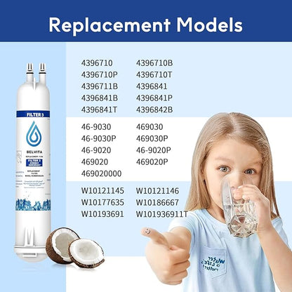 BELVITA Compatible with EDR3RXD1, 4396841, 4396710, Filter 3, 46-9083,46-9030, 9030, 9083 Refrigerator Water Filter (2 Pack)