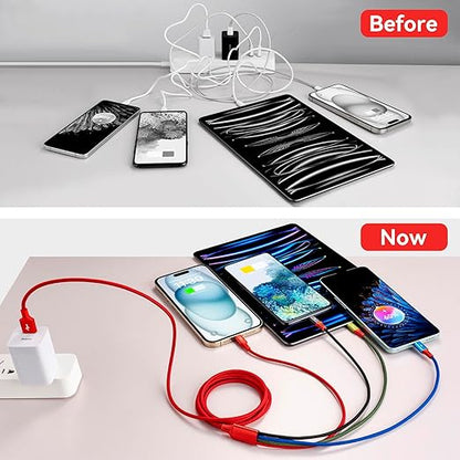 Multi USB Charging Cable 4A, 4-in-1 Braided Charging Cord, Multi Charger Cord, Multiple USB Cable with IP/USB C/Micro Ports Adapter for Cell Phones/iPhone/Tablets/Samsung/Pixel/PS More (2Pack/4Ft)