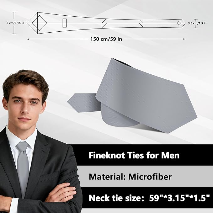 Fineknot Black Ties for Men, Formal Neckties for Men, Solid Color Mens Ties for Business, Wedding, Party, Mens Neck Tie