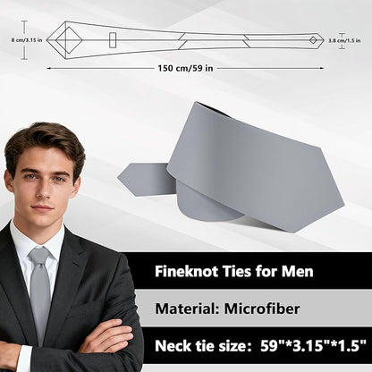Fineknot Black Ties for Men, Formal Neckties for Men, Solid Color Mens Ties for Business, Wedding, Party, Mens Neck Tie