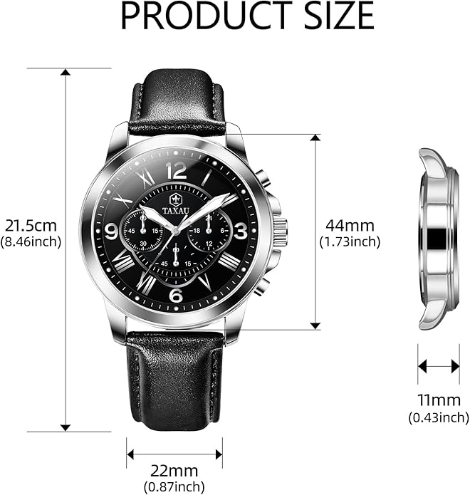 Mens Watches Luxury Dress Waterproof Leather Watch with Date Day Analog Quartz Large Number Wrist Watch Casual Classic Luminous Scales Big Face Easy Read Reloj para Hombre