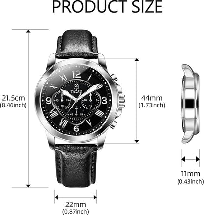 Mens Watches Luxury Dress Waterproof Leather Watch with Date Day Analog Quartz Large Number Wrist Watch Casual Classic Luminous Scales Big Face Easy Read Reloj para Hombre