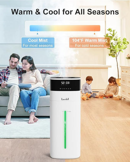 Cool and Warm Mist Humidifier for Large Room, 5.3 Gallon/20L, Top Fill, White