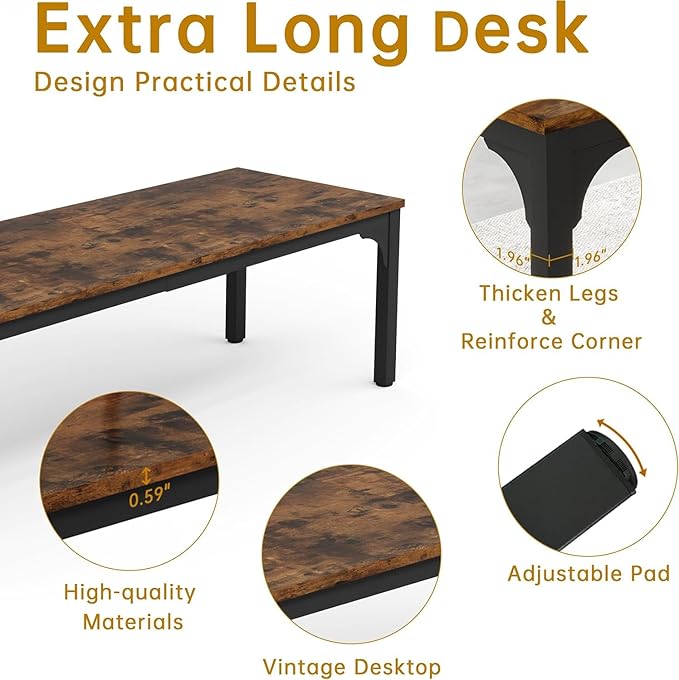 Conference Table, Super Sturdy Large Rectangle Meeting Seminar Table, Long Business Tables, Brown, 8Pcs