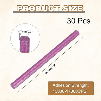 HARFINGTON 30pcs Mini Glue Stick 0.3"x3.9" High-Stick Hot Glue Gun Sticks Hot Melt Adhesive Strip for DIY Craft Sealing Repair Festival Decoration, Glitter Rose Red