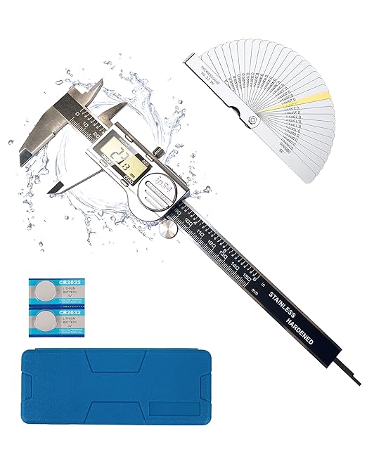 Digital Caliper Measuring Tool, 6 Inch with Feeler Gauges, IP54 Waterproof Stainless Steel, MM/Inch/Fraction, (ABS) Absolute Scale Calipers, Auto-Off LCD Micrometer Vernier Caliper