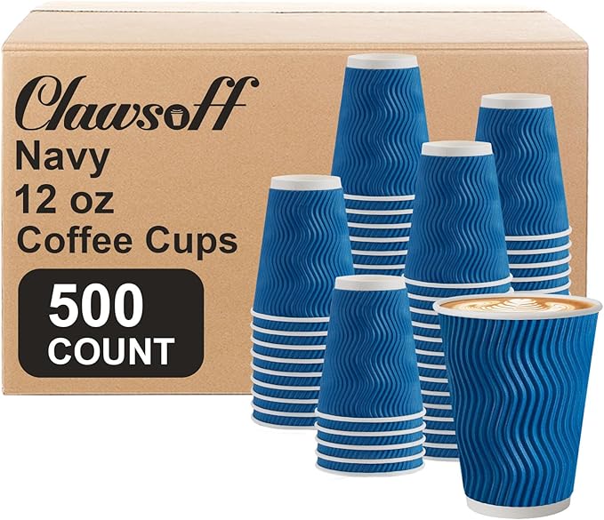 500 Pack 12oz Disposable Coffee Cups,Insulated Ripple Wall Paper Coffee Cups Bulk 12ounce,Hot & Cold Beverage Cup for Party,Home,Office,Cafe,Travel(Navy)