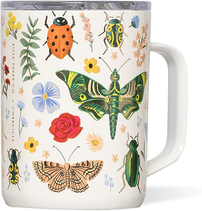 Corkcicle x Rifle Paper Co. Triple Insulated Coffee Mug with Lid & Handle - Keeps Beverages Hot for 3+ Hours - Gift for Mom - Great for Mother's Day or Christmas - 16 oz - Curio Cream