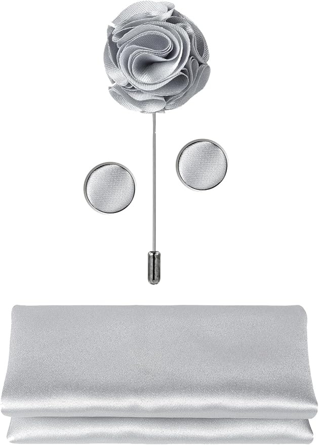 TIE G 5pcs Tie Set in WHITE OR BLACK GIFT BOX: Solid Color Necktie, Satin Bow Tie, Pocket Square, Lapel, Cuff Links